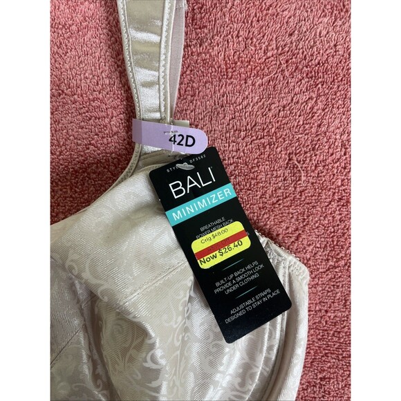 Bali Minimizer Bra Underwire Unlined Style DF3562 Tan Size 42D NEW - Picture 3 of 9